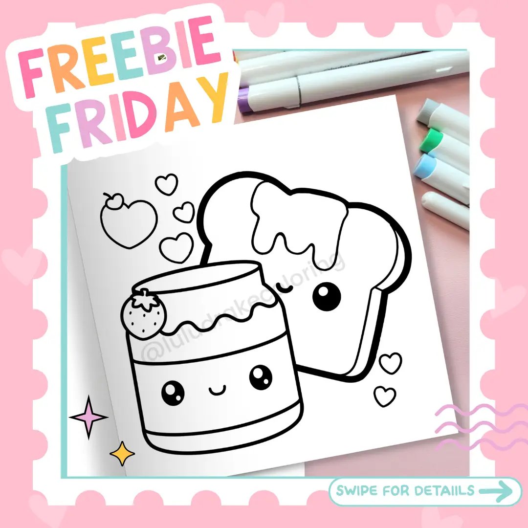 🍓 FREEBIE FRIDAY! 🎉 This week’s free coloring page is extra sweet! Download this adorable jam & toast duo from our Sweet & Cute Kawaii coloring book! 🍞💕 Just follow, like, share, and grab it from the link in bio! ✨ Happy coloring, cuties! 🎨💖 #KawaiiColoring #ColoringFreebie #SweetAndCute #ColoringDownload #ColoringFun #JamAndToast #FreebieFriday #ColoringForJoy #AdorableArt #CreativeEscape #luludrakecoloring #luludrake #ohuhumarkers #colorwithme