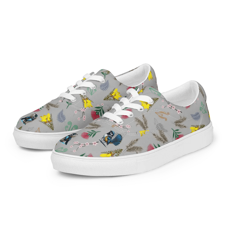 NZ Blooms and Birds Lace-Up Canvas Shoes (Grey) product image (6)