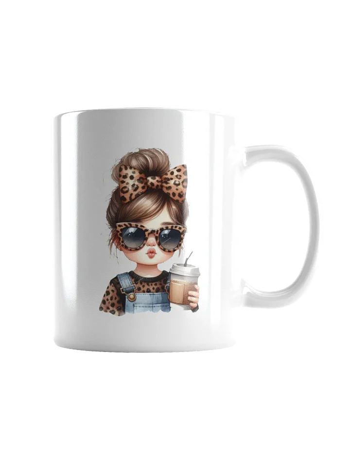 Stylish Girl with Leopard Outfit & Coffee Cup White Glossy Mug product image (1)