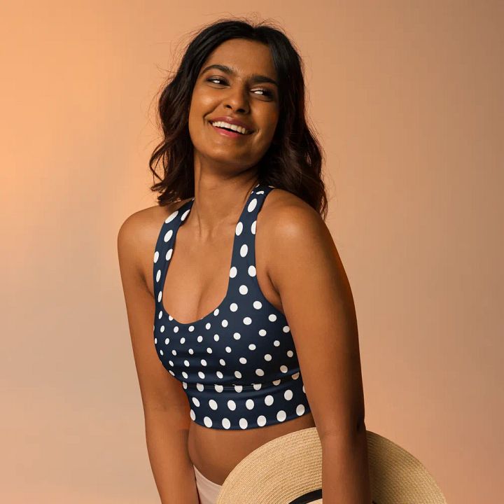 White/Navy Polka Dots Sports Bra product image (2)