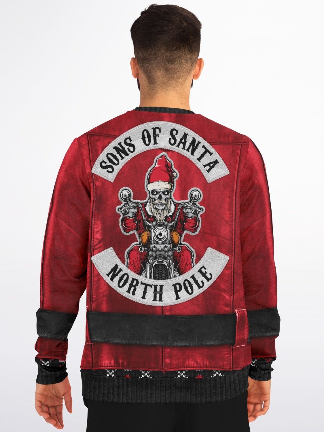 North Pole Rider Christmas Biker Jacket Sweater - Ugly Christmas Sweater with Rebellious Holiday Spirit product image (2)