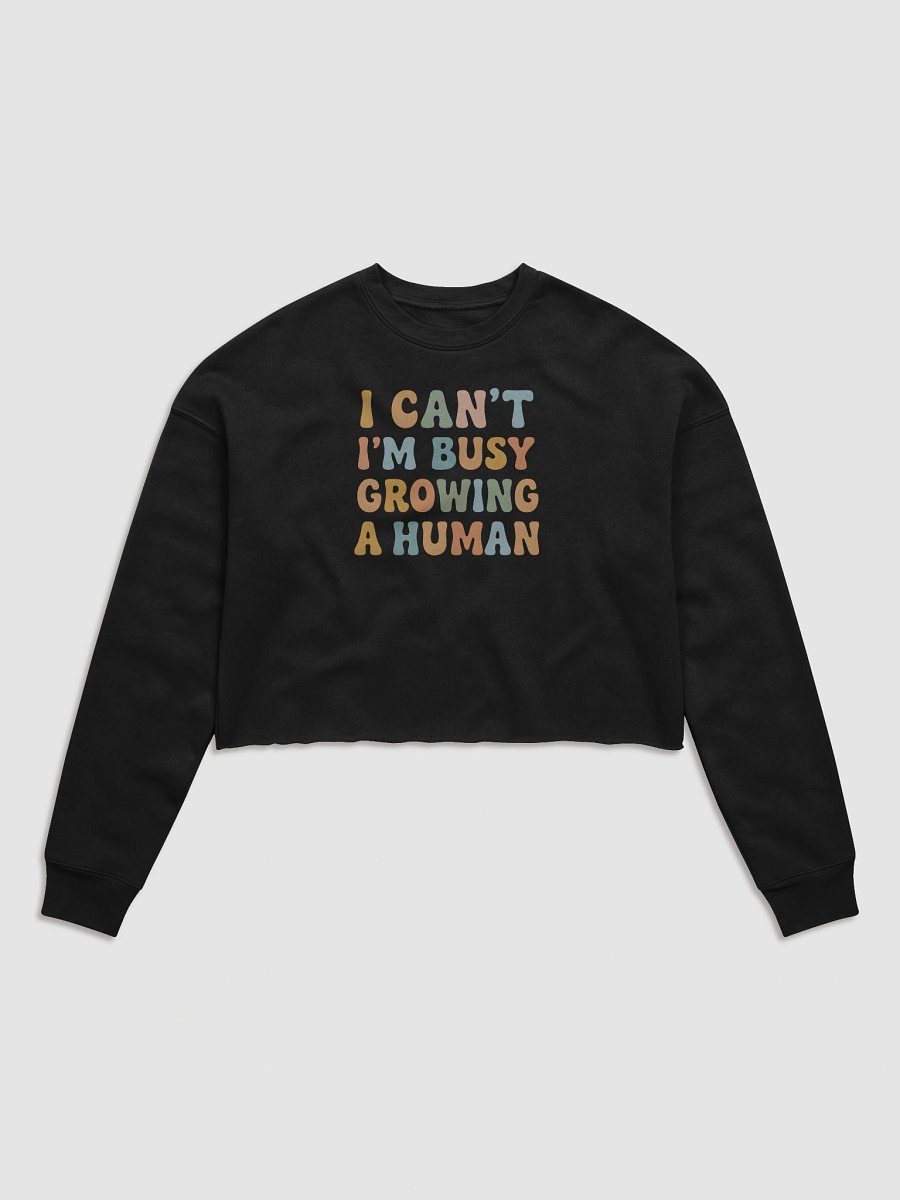 Funny Maternity Crop Top – “I Can’t I’m Busy Growing a Human” Pregnancy Quote Shirt product image (1)
