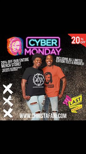 It’s your last chance to save 20% off the entire merch store at www.christafari.com! Hurry Hurry Hurry! Cyber Monday is almos...