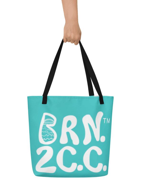 BRN.2C.C.™ | Large Tote Bag with Pocket | Coastal Classic | All-Over Logo Print | White Logo on Dark Turquoise product image (1)