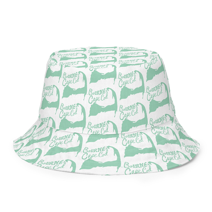 Adults Unisex | Reversible Bucket Hat | BOURNE to Cape Cod™ x BRN.2C.C.™ All-Over Logo Print | Coastal Style Sun Hat | Vista Blue Green & White product image (2)