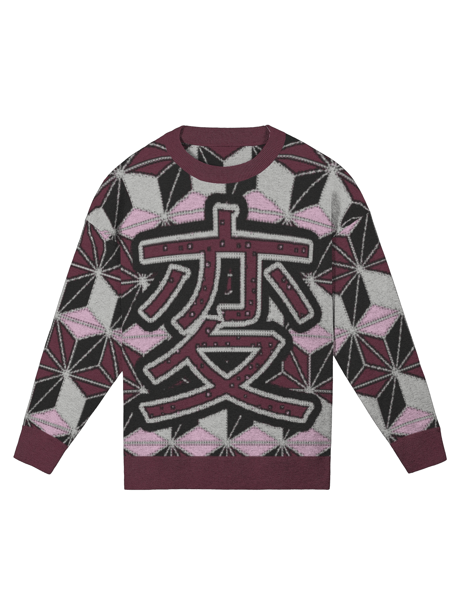 Kanji of LOVE set on Asanoha pattern in Fall Equinox colors of Enso Twilight Relaxed Fit Jacquard Knitted Sweater product image (1)