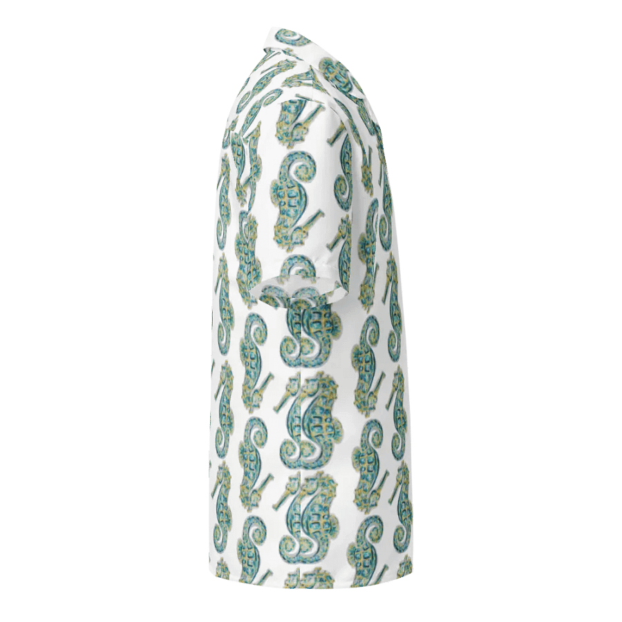 Men's | Ocean Majesty | Painted Seahorses on White | Hawaiian Shirt | Vibrant Coastal Style product image (4)