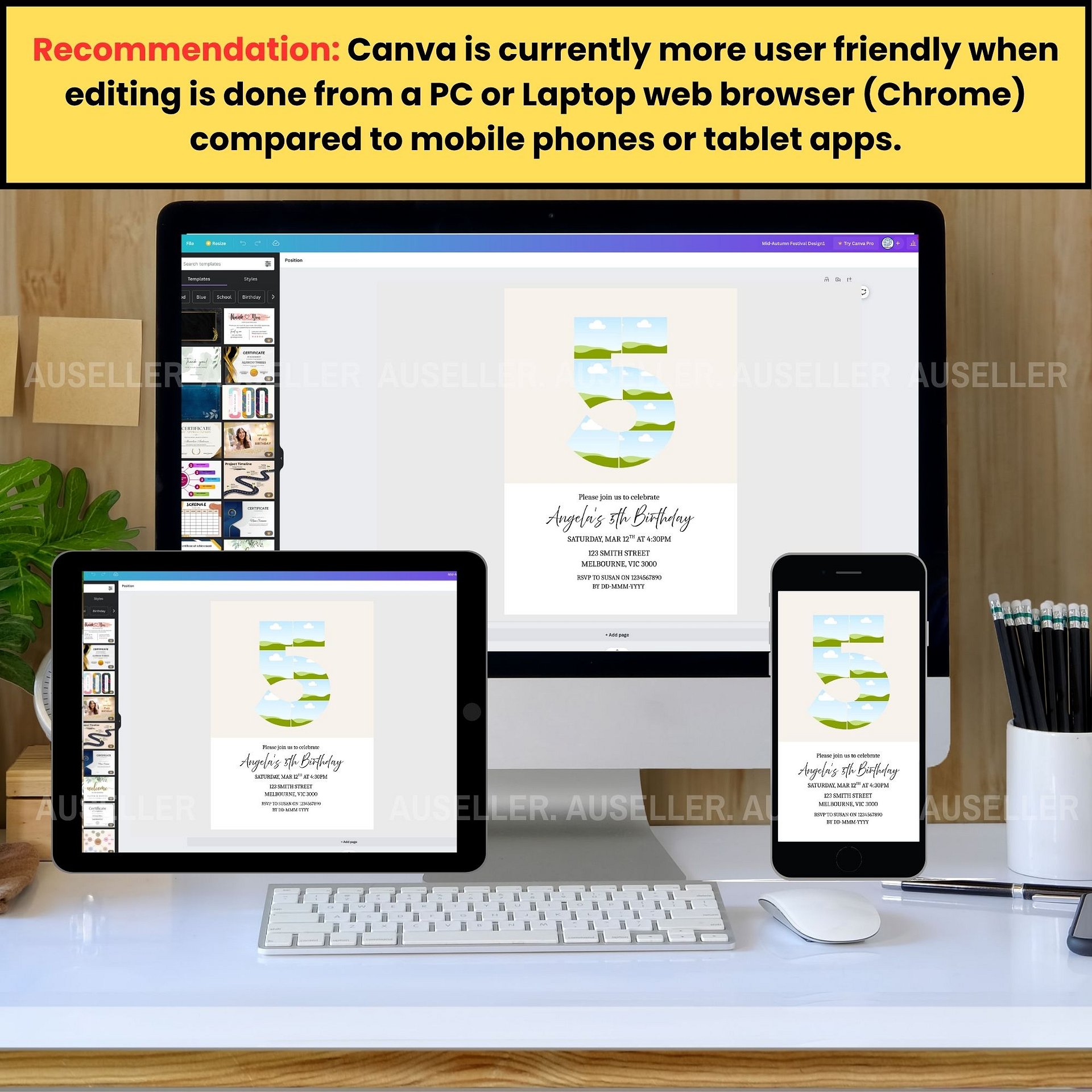 5th Birthday Photo Collage Editable Invitation Template product image (3)