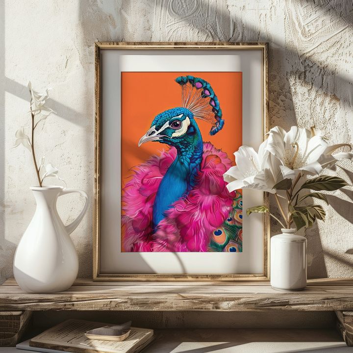 Peacock in Fur Anthropomorphic Animal Fashion Art Print product image (18)