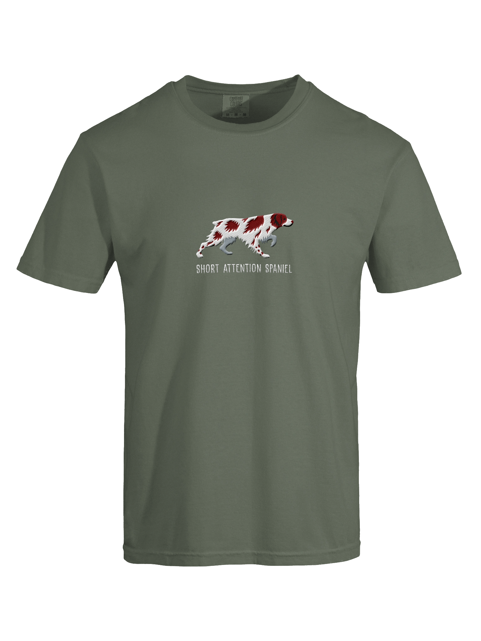 Short Attention Spaniel T-Shirt(Embroidered) of a Brittany Spaniel(Liver & White) product image (27)