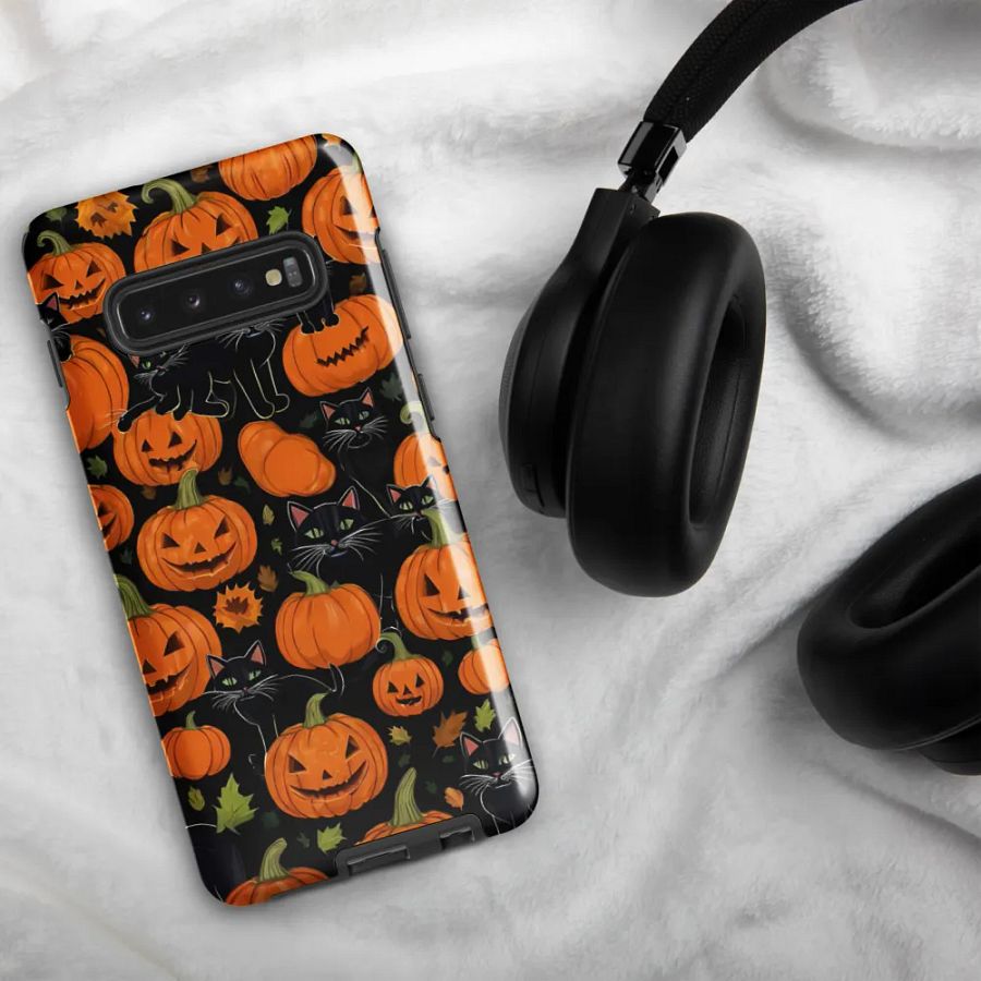 Haunted Whimsy: Pumpkin & Cat Face Samsung Galaxy Case product image (50)