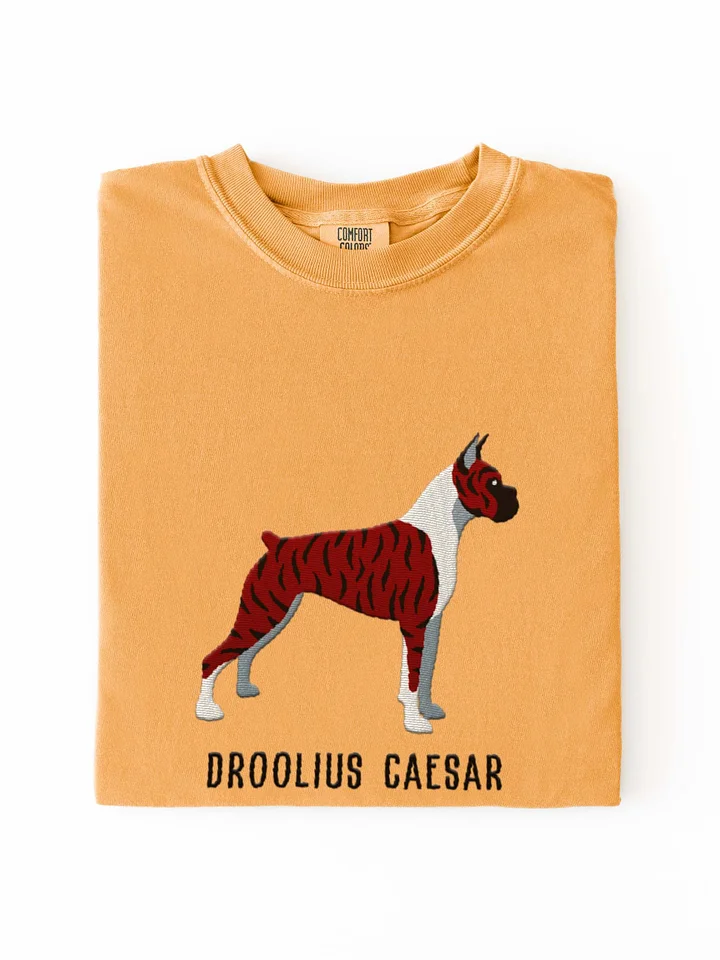 Droolius Caesar T-Shirt(Embroidered) of a Boxer(Brindle & White, Cropped Ears & Docked Tail) product image (1)