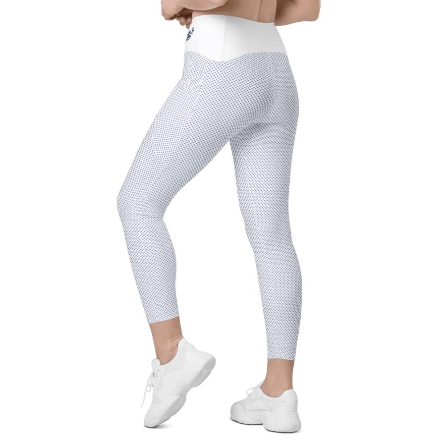 Women's High Waisted Leggings, Blue Polka Dots product image (6)