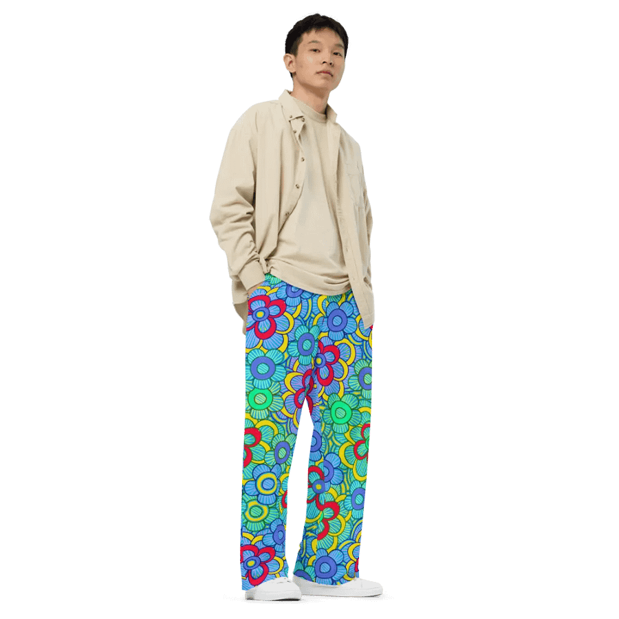 Green Retro Flowers Wideleg Pants product image (3)
