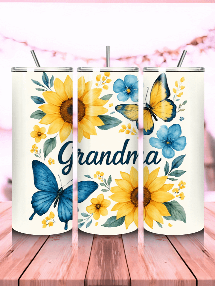 Grandma Tumbler Wrap PNG – 20oz Skinny Sublimation Design with Watercolor Flowers & Butterflies – Perfect Gift for Grandmothers – 300 DPI Instant Digital Download product image (1)