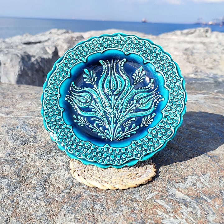 Handcrafted Ceramic Decorative Plate (turquoise color, Turkish Iznik style) – Unique Artisanal Wall Decor product image (1)