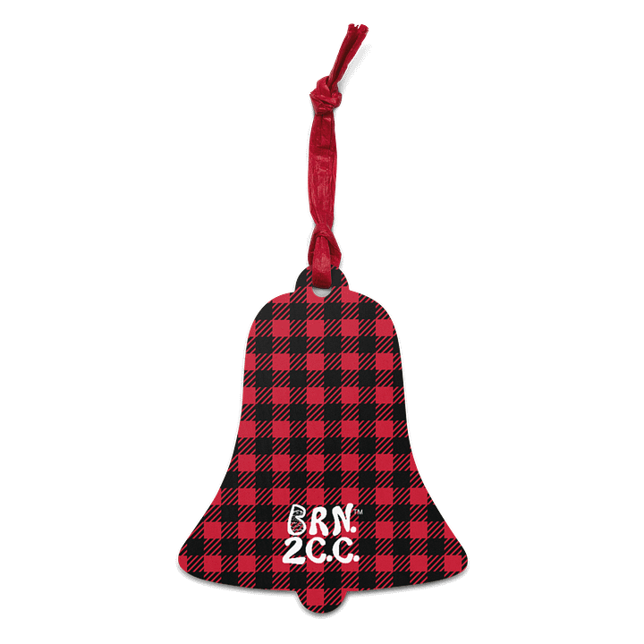 BOURNE to Cape Cod™ | Wooden Holiday Ornament | Double-Sided Coastal Keepsake | with BRN.2C.C.™ Logo on Back | White Logos on Red & Black Buffalo Plaid product image (2)