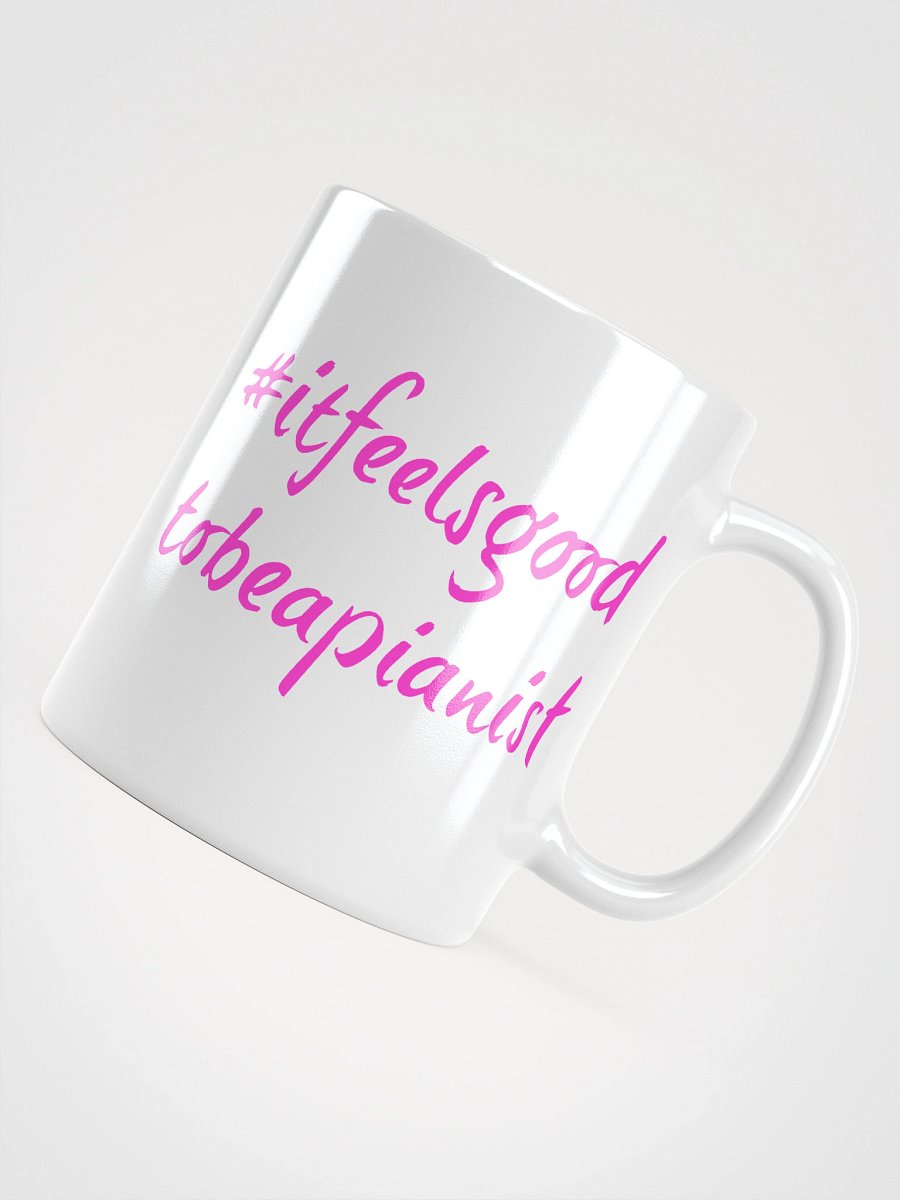 "It Feels Good to Be a Pianist" White Glossy Mug with Pink Script product image (4)
