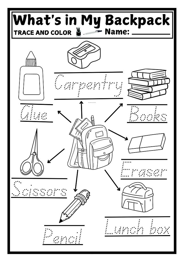 What's in My Backpack Trace and Color Worksheet product image (1)