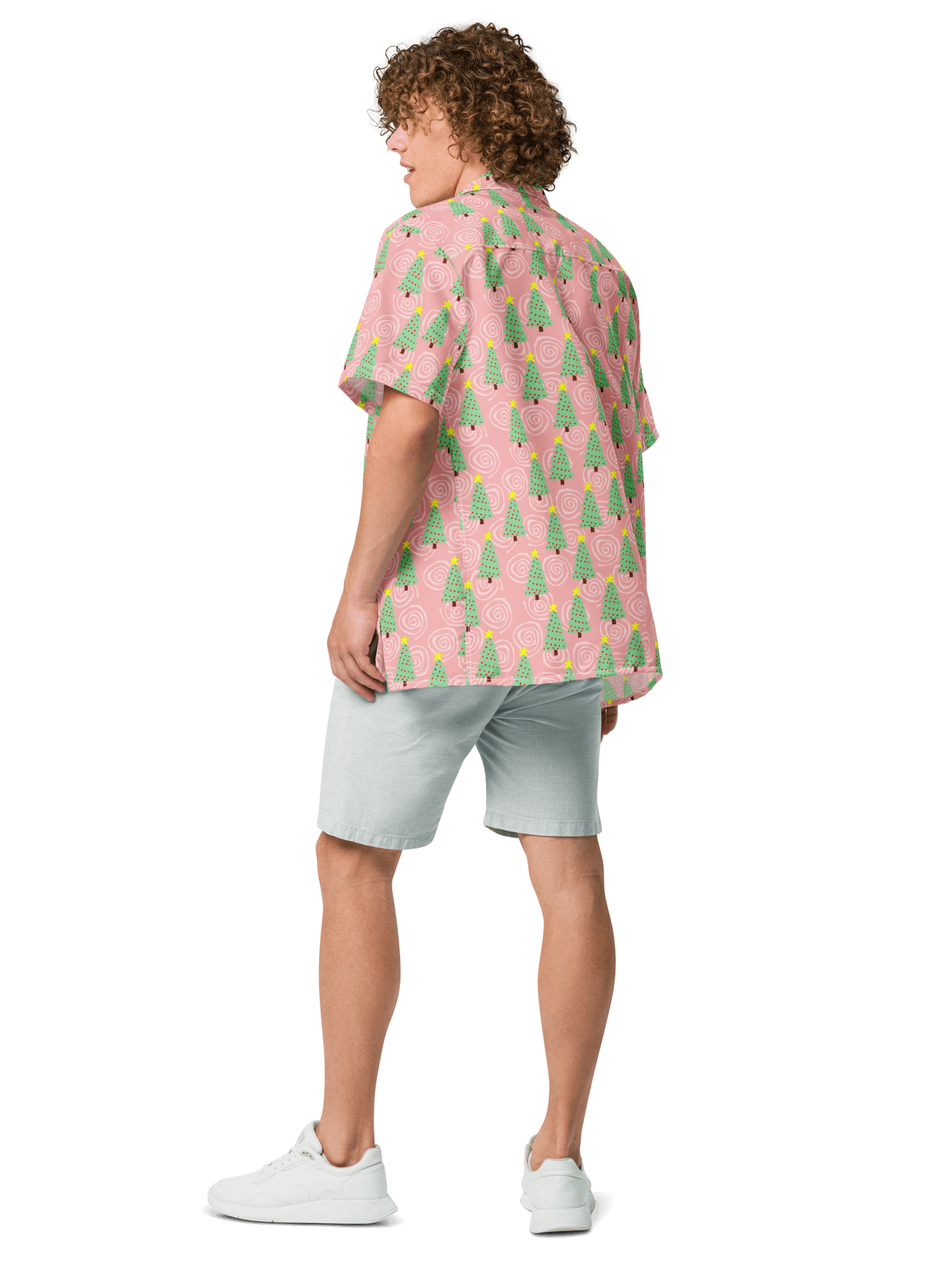 Mint Green Christmas Trees on Pink Oversized Button Down Shirt product image (5)