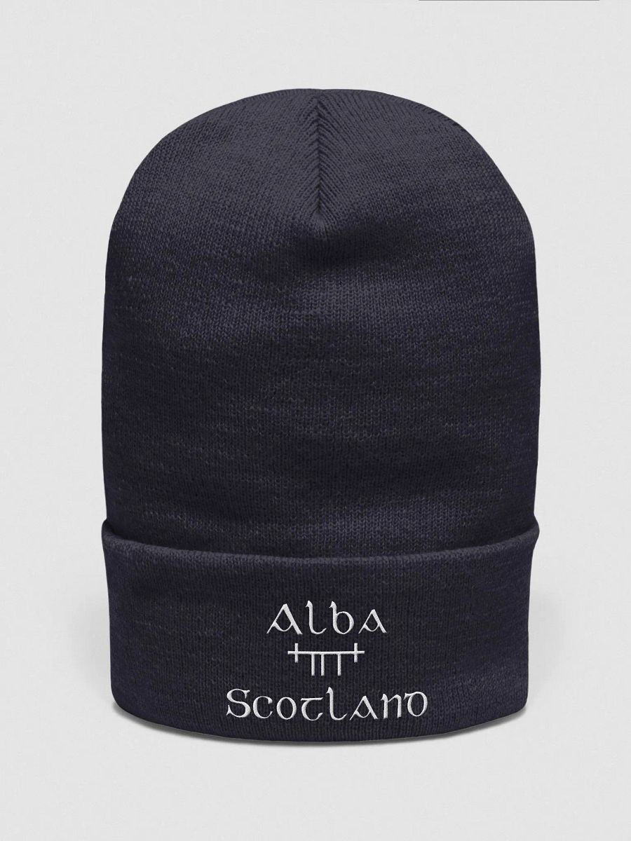 Scotland/Alba Orthodox style Ogham, Navy with white, embroidered Cuffed Beanie product image (1)