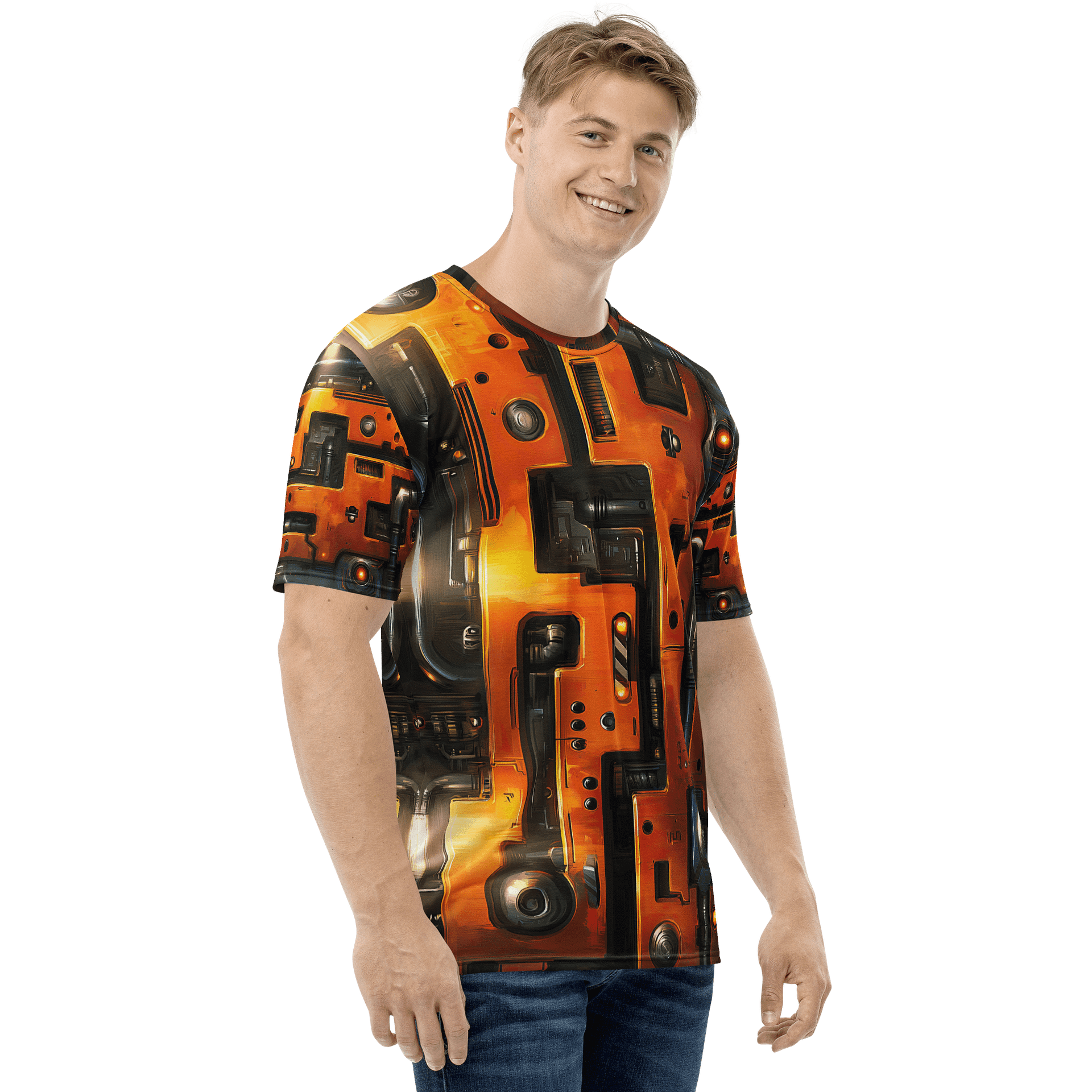 Molten Circuitry – Futuristic Tech Panel All-Over Print T-Shirt | Industrial Cyber Streetwear product image (2)