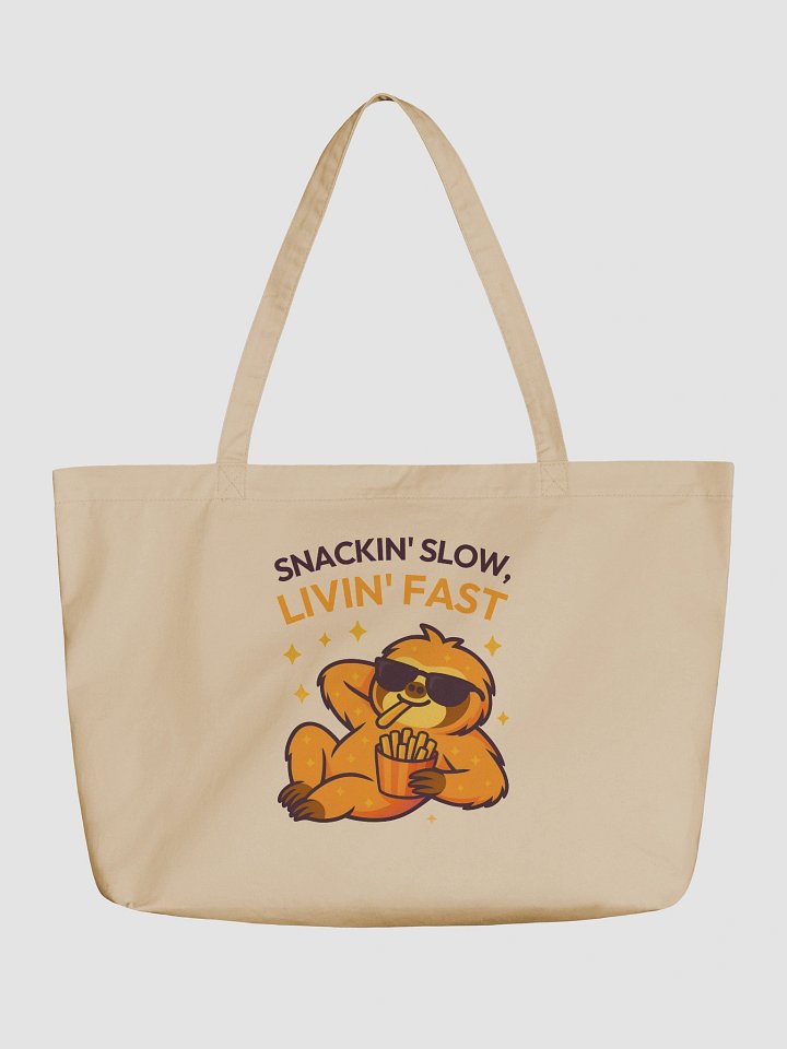 Snackin' Slow, Livin' Fast – Funny Sloth Tote Bag (Double-Sided Print) | Organic Cotton Tote – Sloths Having Snacks Collection product image (1)
