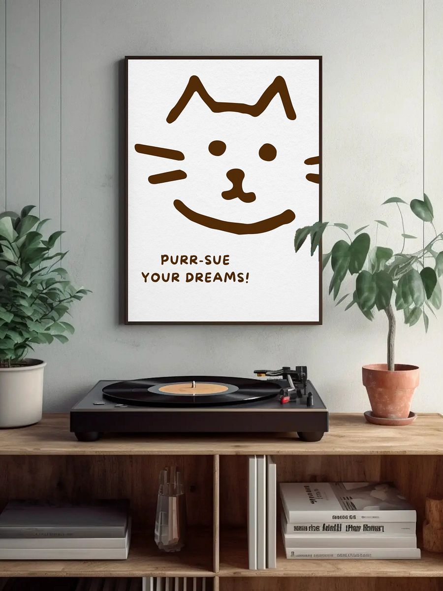 Purr-sue Your Dreams Cat Wall Art - Cute Minimalist Kitty Print, Motivational Animal Poster, Playful Nursery Kids Room Decor, Cat Lover Gift product image (4)