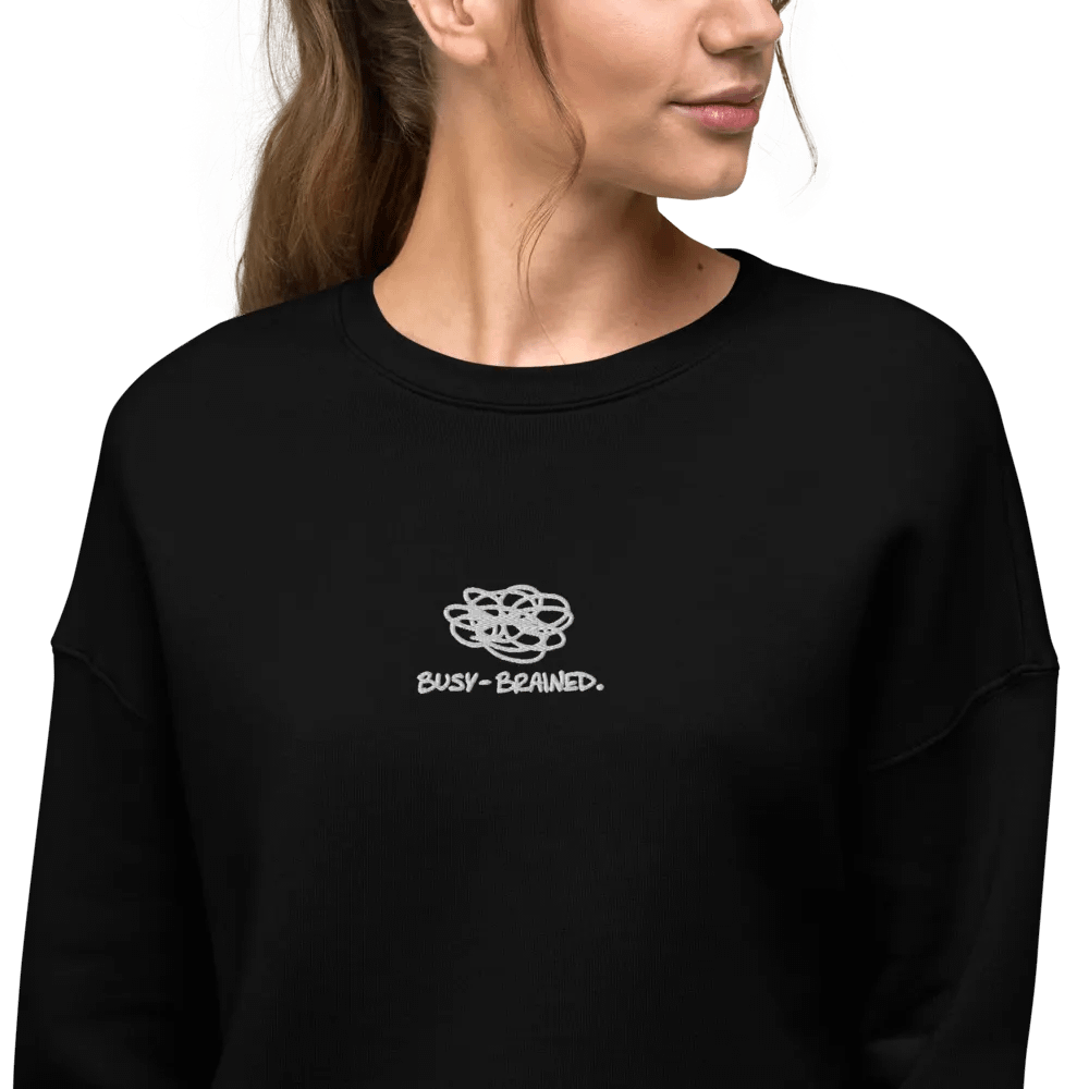 BUSY-BRAINED (white thread) embroidered fleece cropped crew product image (13)