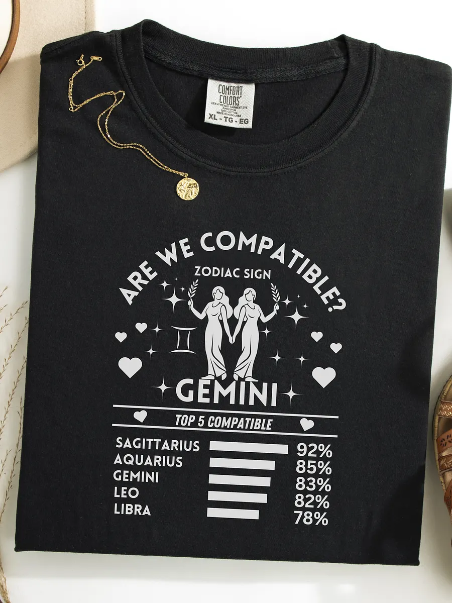 Gemini Zodiac Sign Romantic Compatibility T-Shirt - Dark Comfort Colors 1717 product image (1)