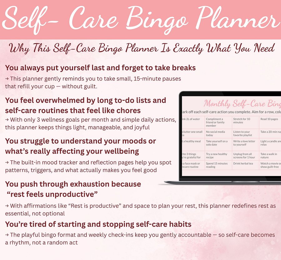Self-Care Bingo Planner Digital Printable Gentle Wellness Tracker product image (2)