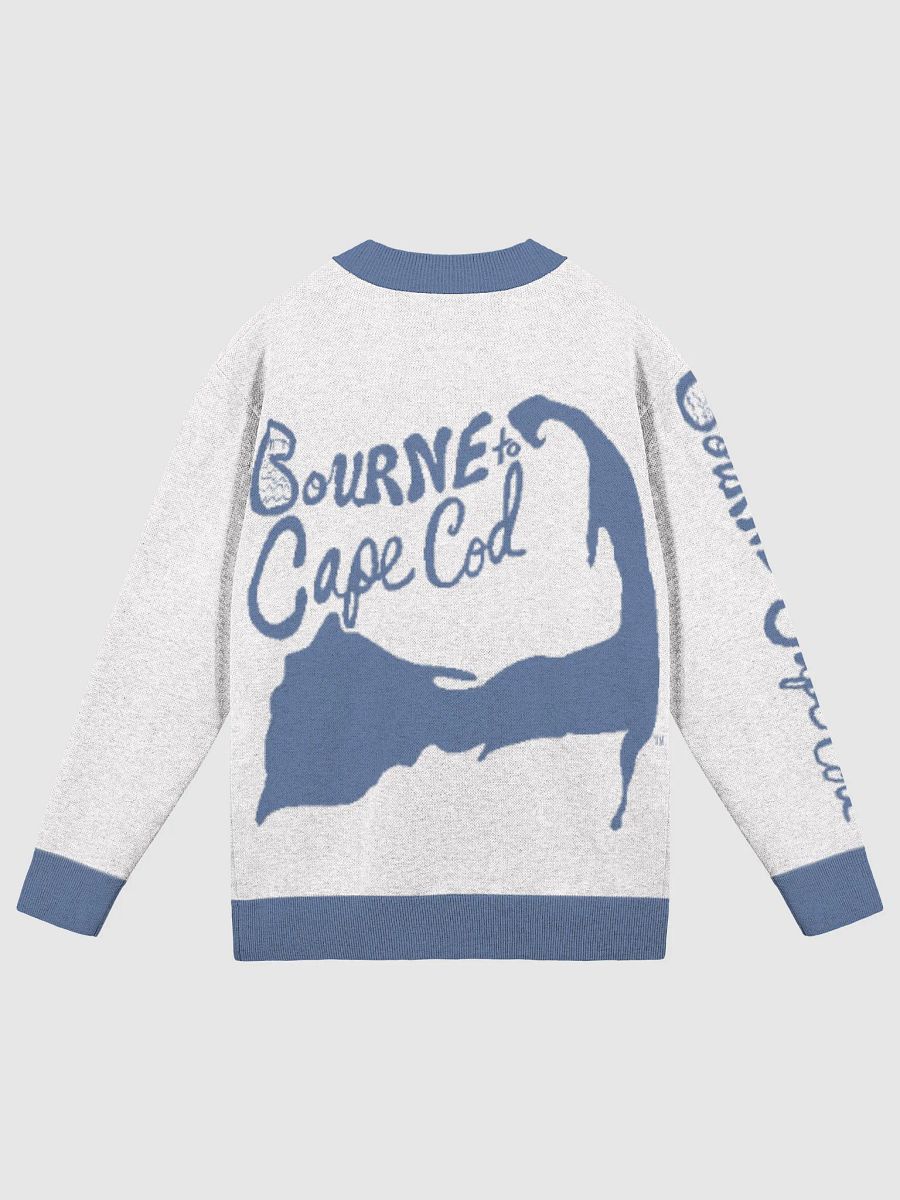 The Cape Cozy Cardigan | BOURNE to Cape Cod™ Unisex Knit Sweater | Coastal Classic Fit | Colors: Bleach White & Denim Trim product image (2)