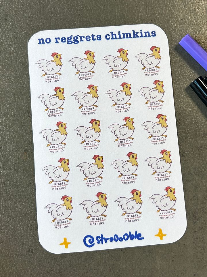 washi sticker sheet : no reggrets chimkins product image (2)