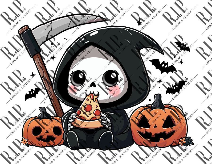 Grim Pizza Party Digital Download PNG - Full Color & Outline version product image (2)