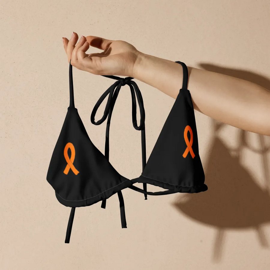 White HApex Gear White Logo Cancer Awareness Orange Ribbon. Black Recycled Padded String Bikini Top product image (9)