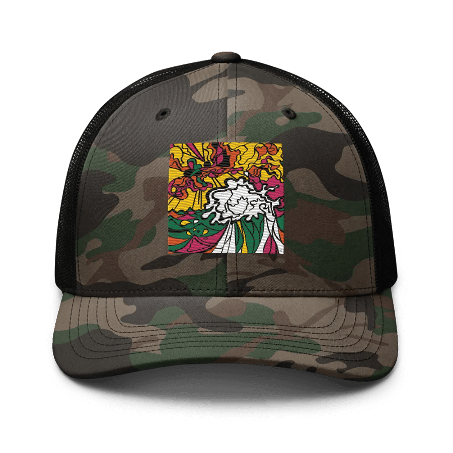 Vibrant Swirl Camo Trucker Hat - Wave at Sunset product image (1)
