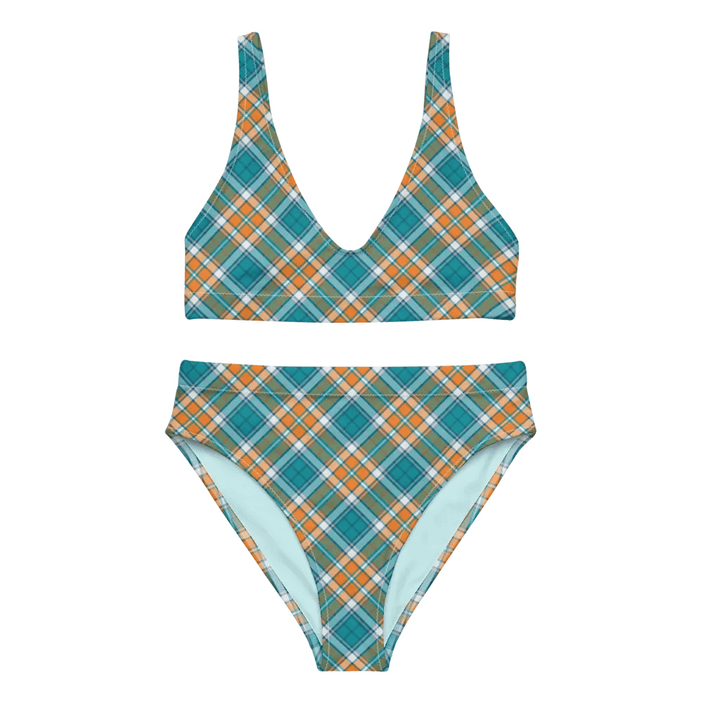 Turquoise and Orange Sporty Plaid Bikini product image (2)