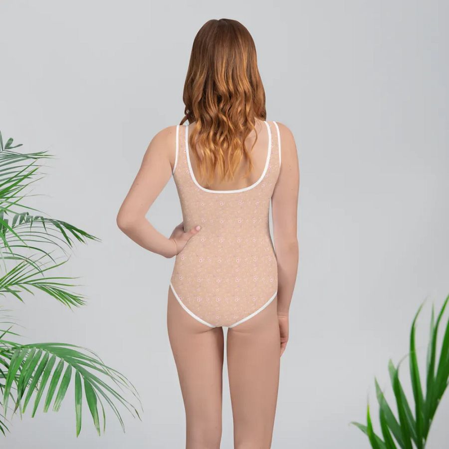 Cherry Blossoms on Cream Youth One-Piece Swimsuit product image (7)