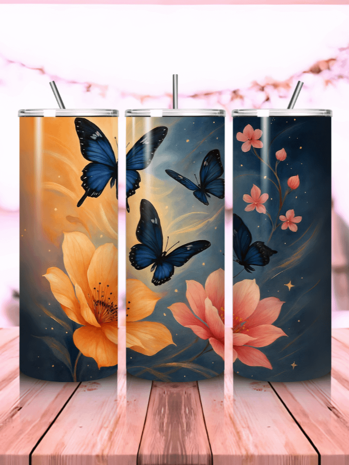 Butterfly Tumbler Wrap PNG – 20oz Skinny Sublimation Design with Colorful Spring Butterflies & Floral Accents – Perfect Gift for Spring Lovers – 300 DPI Instant Digital Download product image (1)