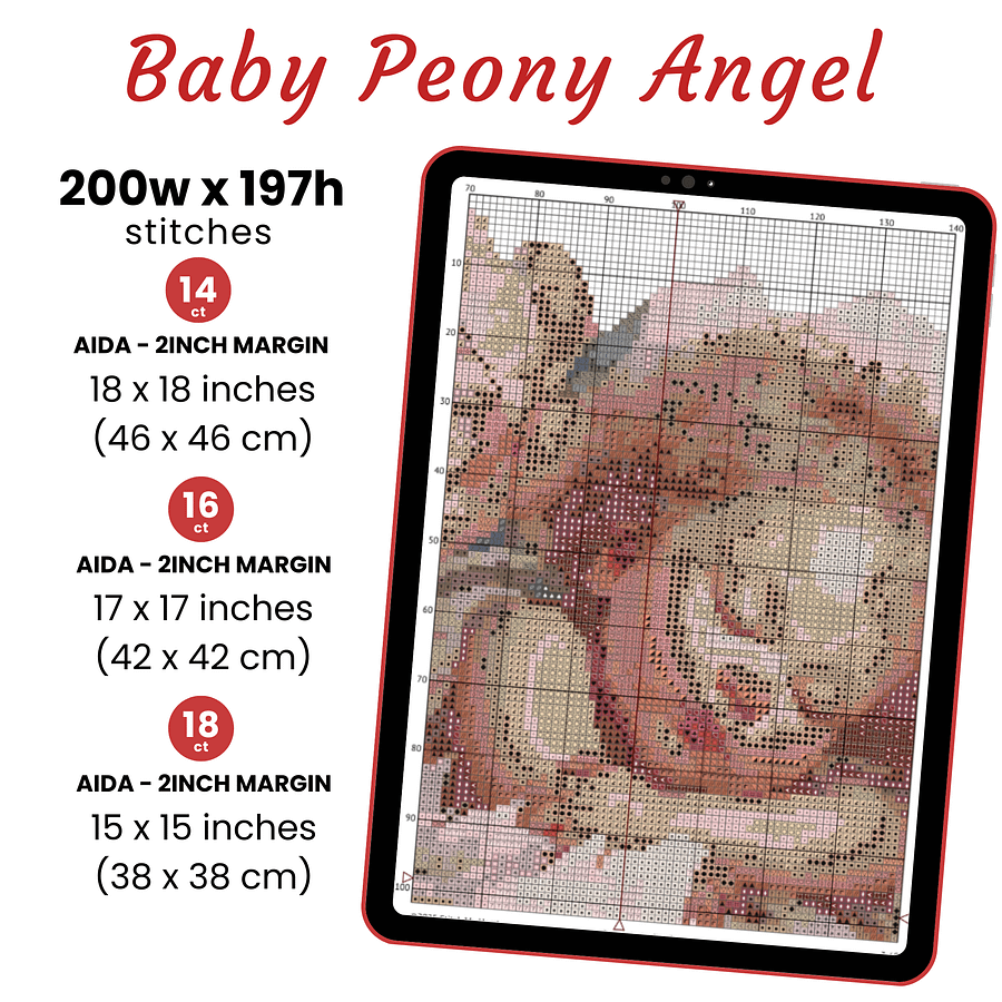 Baby Peony Angel Cross Stitch Pattern product image (2)