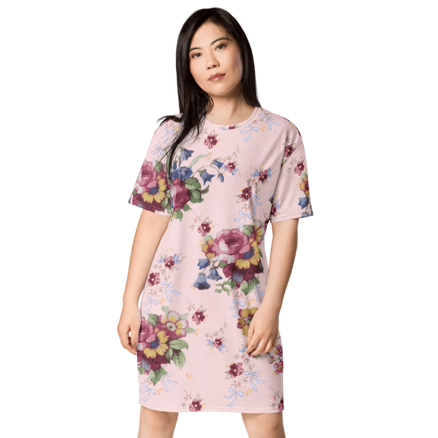 Vintage Floral Woman's Dress T-Shirt | Pink Blossom Everyday Apparel product image (4)