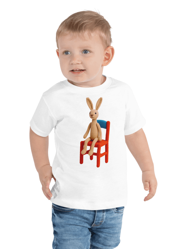 Hare on a Chair Toddler T-Shirt: Whimsical Handcrafted Crochet Art product image (1)