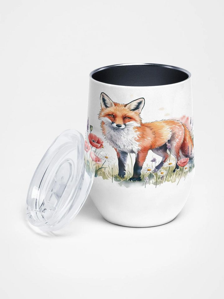 Majestic Fox in Blooming Meadow 12 Oz Wine Tumbler – Elegant Fox & Wildflower Watercolor Design product image (1)
