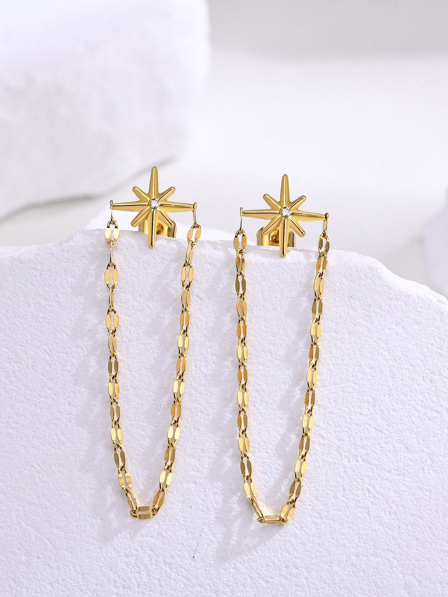 North Star Drop Chain Earrings | 18K Gold Plated product image (8)
