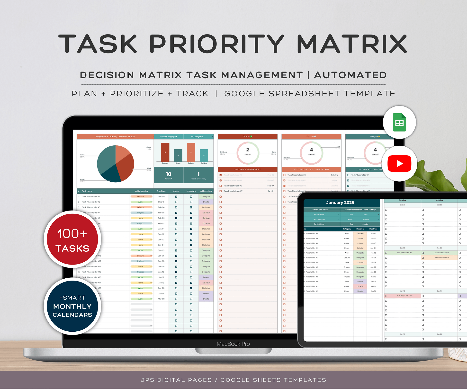 Priority Tracker Eisenhower Matrix, Google Sheets Template product image (1)