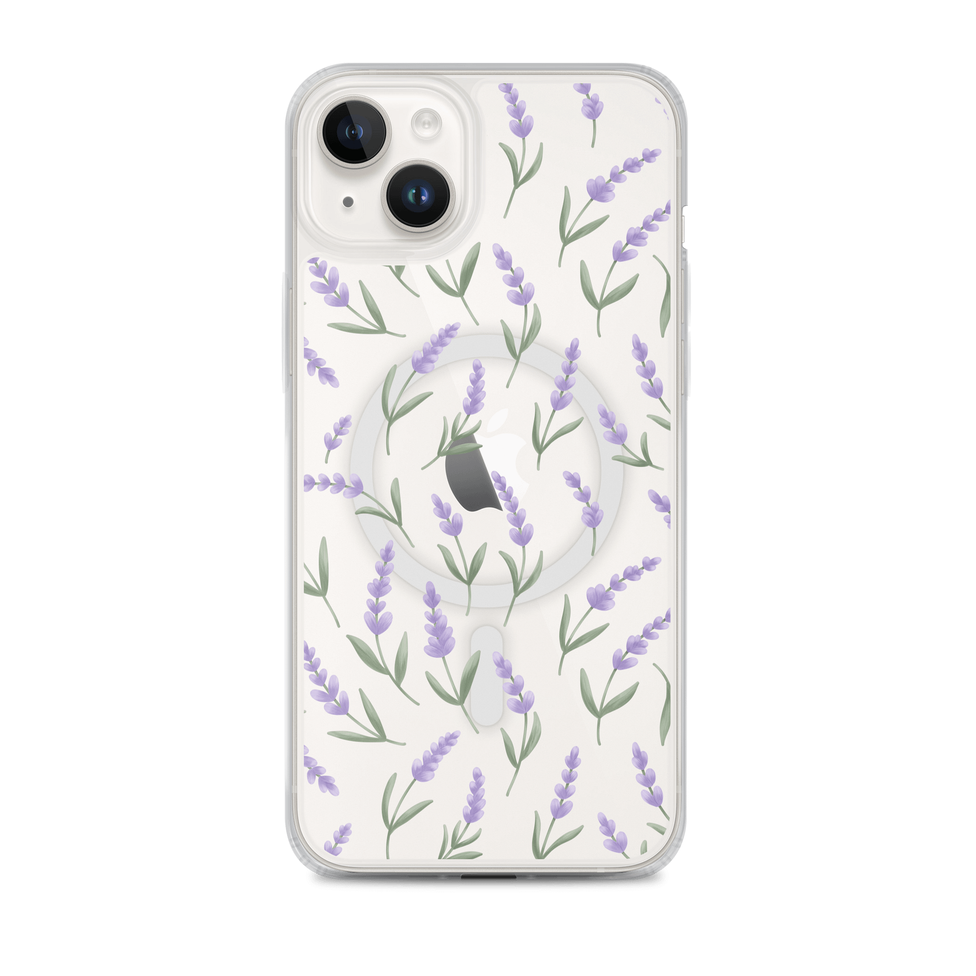 MagSafe clear case for iPhone with lavender pattern. Artistic floral protective cover product image (3)