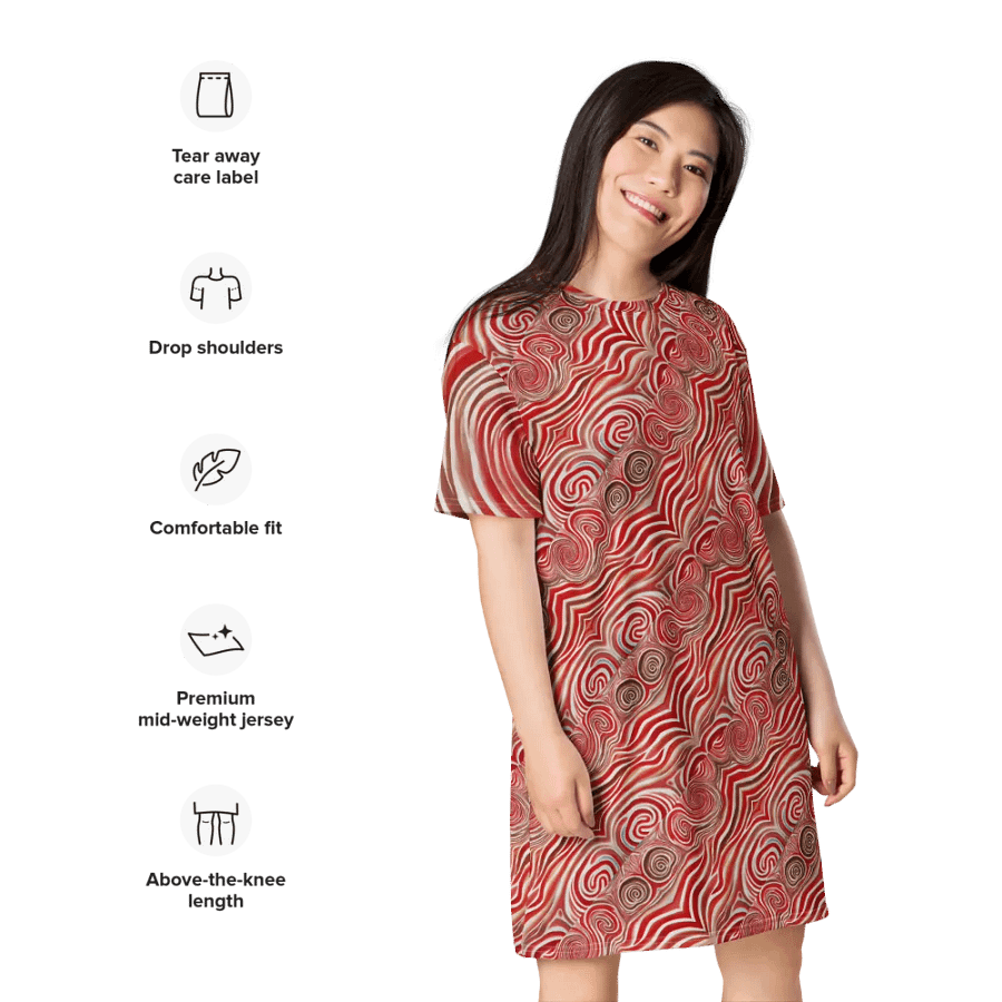 Funky Red Liquid Tie-Dye Explosion T-shirt Dress product image (10)