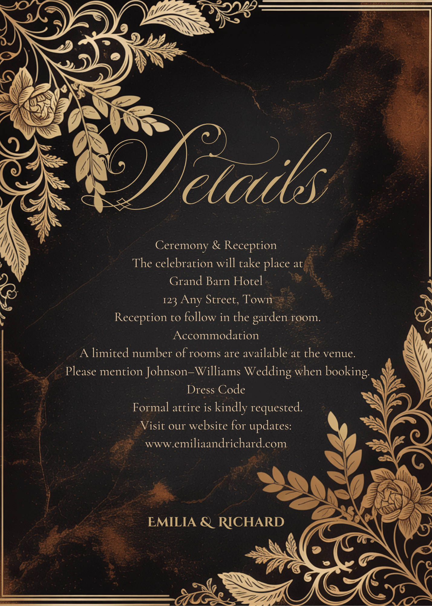 Editable Vintage Wedding Invitations | Edit in Canva | Instant Download Template | Black Gold Ornate product image (4)