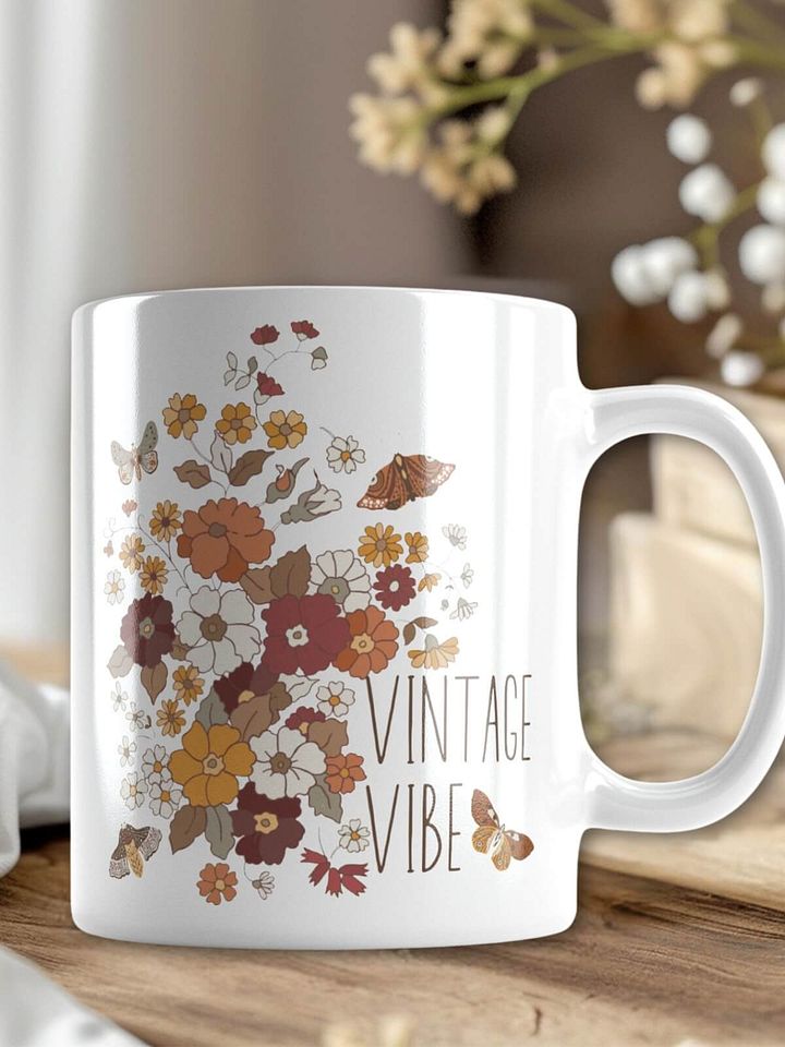 Vintage Vibe Retro Boho Butterfly & Floral Ceramic Mug product image (1)