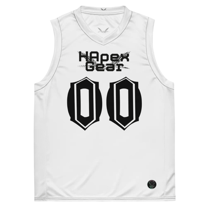 Recycled Unisex Basketball Jersey - White - Black HApex Gear Black Logo product image (2)